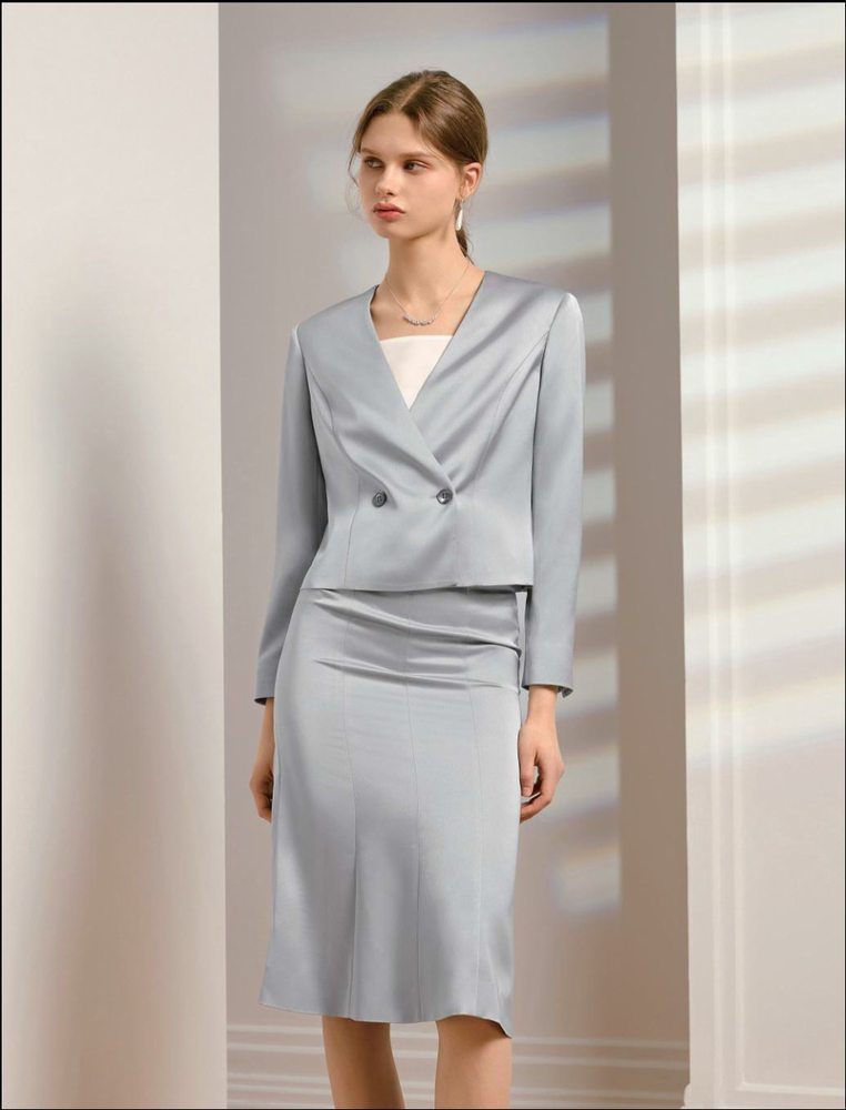 優部瑪尾女裝訂製 灰藍短版西裝傘裙