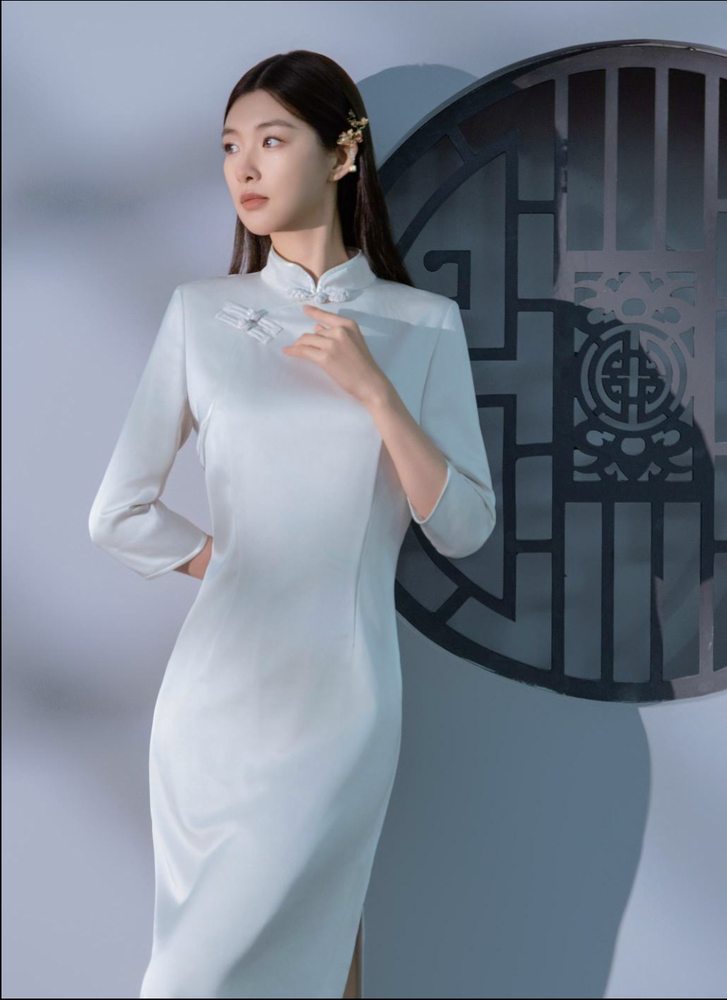 優部瑪尾女裝訂製 月白緞面立領長洋裝